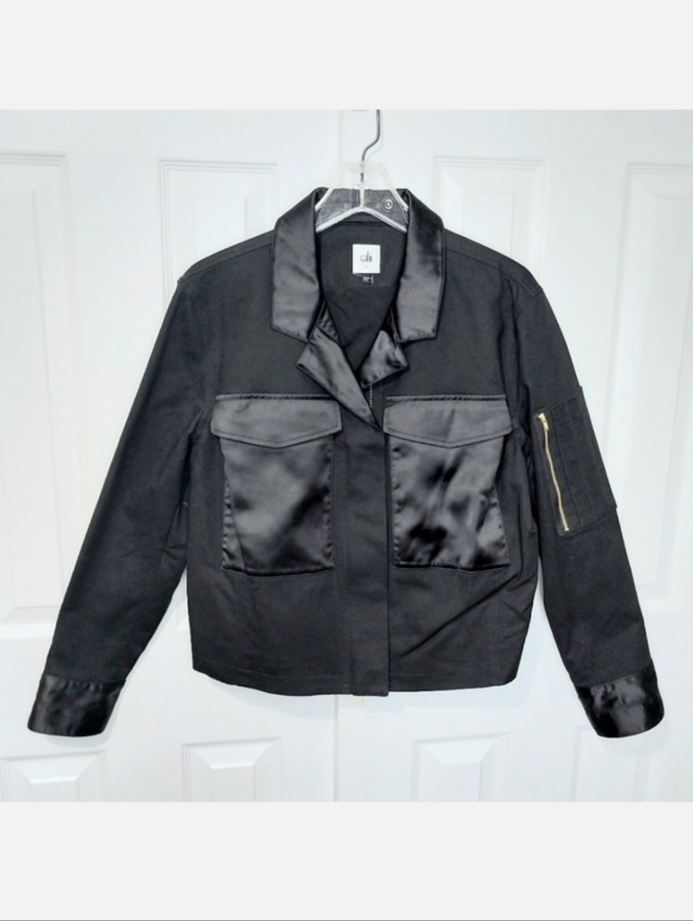 Cabi Cropped‎ Moto Jacket With Satin Accents, NEW, Size M